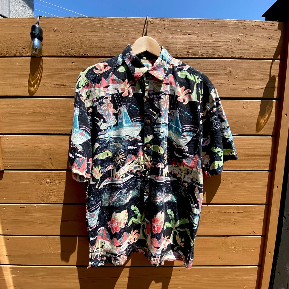 Vintage Hawaiian Linen blend button down Shirt Men US M